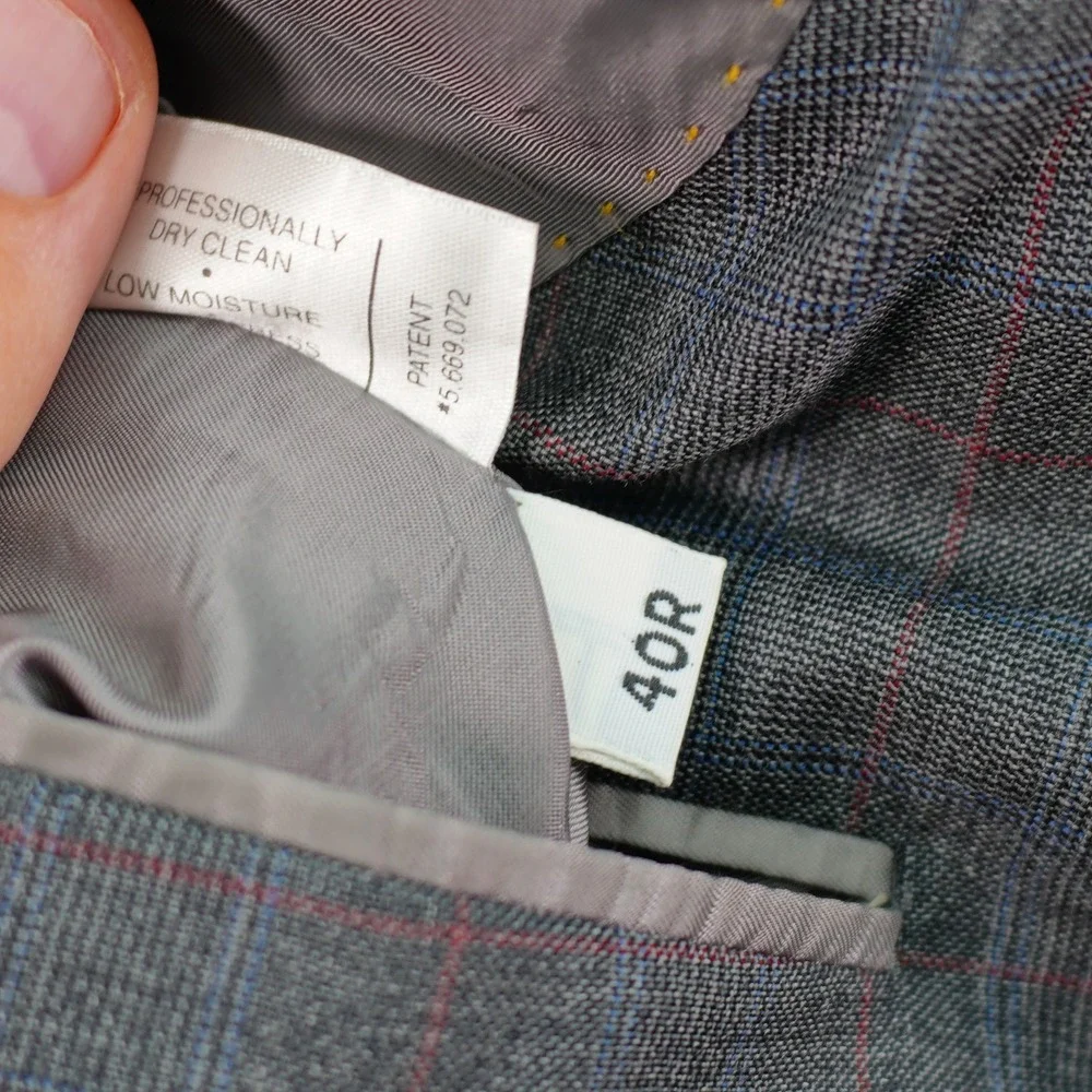 Hart‎ Schaffner Marx Gold Trumpeter Gray Wool Plaid W/ Red Blue Windowpane 40R